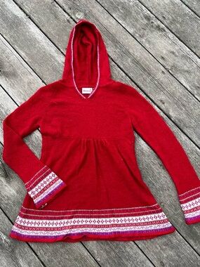 Sugar Red Hooded Knit Top with Pink Accent